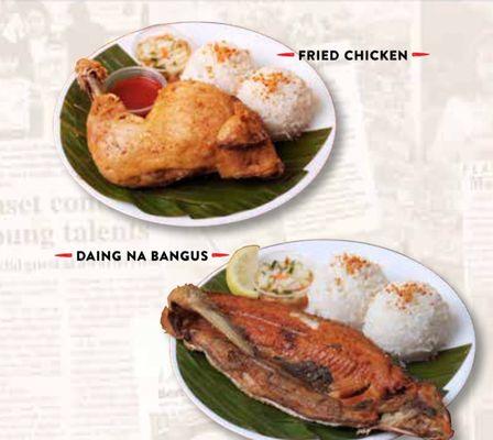 Fried chicken combo, bangus (fish) combo