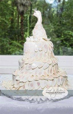 Elegant Peacock Wedding Cake. .Hand Made Sugar Paste Topper.