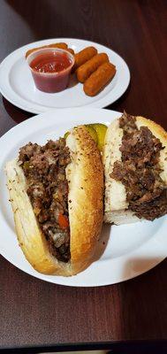 Delicious philly cheese steaks and mozzarella sticks