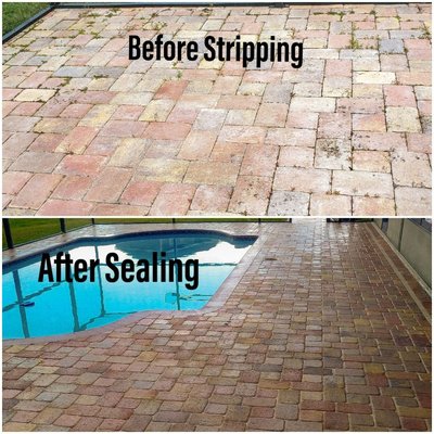 Paver stripping, cleaning, sanding and sealing