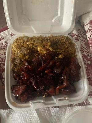 LD7. BBQ Boneless Spare Ribs Dinner Special and Egg Fried Rice. Very Tasty.