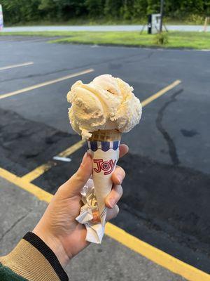 Raspberry cheesecake ice cream sugar cone