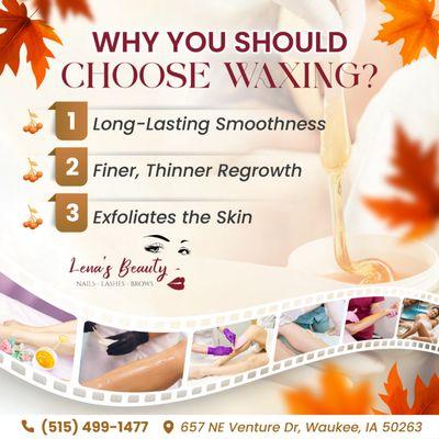 Thinking about waxing? Here's why you should give it a try! 

Not only does waxing leave your skin feeling silky smooth, but it can