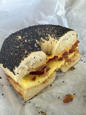 Poppy seed with cheese bacon and egg