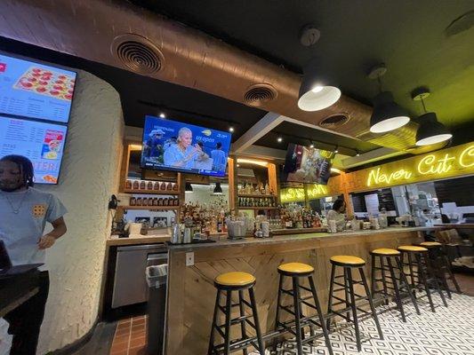 Bar seating with TV