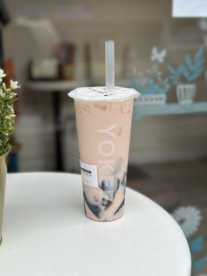 Rose Milk Tea with grass jelly