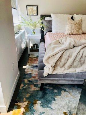 This Roche Bobois bed combined with this affordable West Elm rug is possibly my favorite pairing in the apartment.