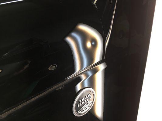 Jeep Wrangler Cowl Dent caused by unstrapped doors mirror hitting it