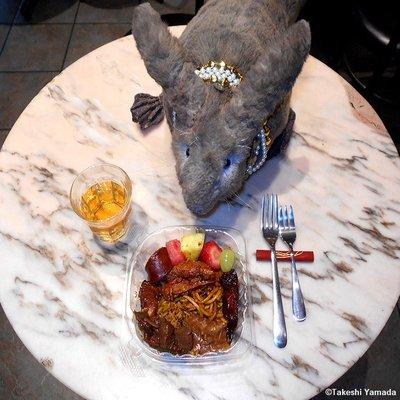 Mon Cher Market (Per-Pound-Buffet & several deli). Dr. Takeshi Yamada and Seara (sea rabbit). 2018.0503 (Thu). 5:40PM. View of their table.