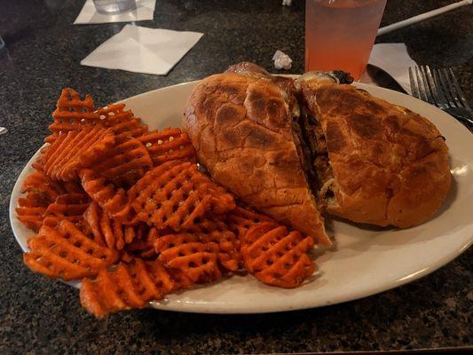 Cuban with sweet potato fries.  Good.  Fries could be a little crispier for me.