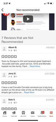 Seven 5 Star Review through Yelp... all deemed "not recommend ".