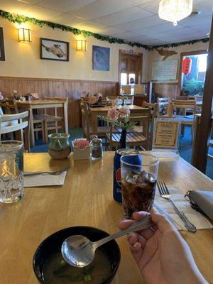 Seating area with complimentary miso soup