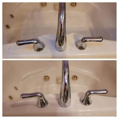 Tub faucet and tub before and after