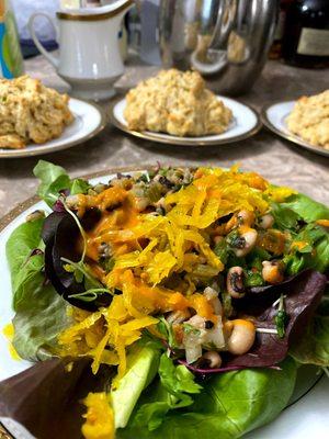 Hoppin' John Salad w/ Frank's Red Hot Sauce Vinaigrette & Cheddar Bae Biscuits