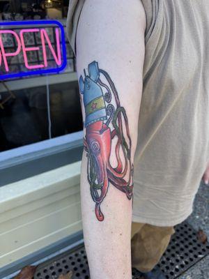 Neo traditional squid tattoo