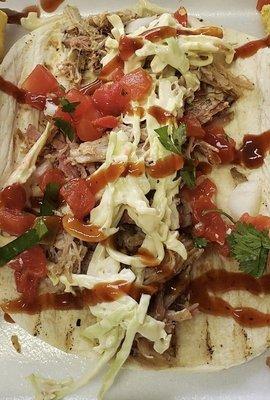 Brisket or pork tacos