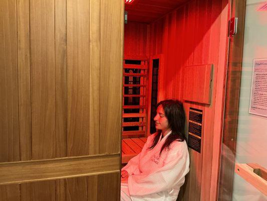 Guest relaxing in Infrared Sauna