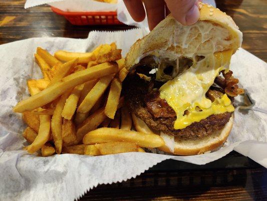 Bacon cheeseburger, add grilled mushrooms. Pretty good!