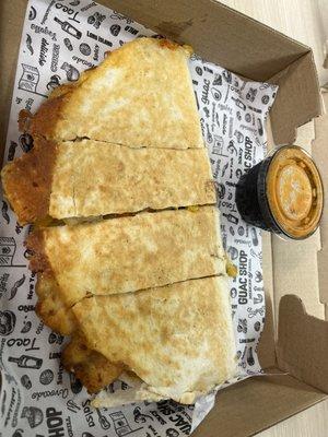 Shrimp quesadilla with hot habanero sauce