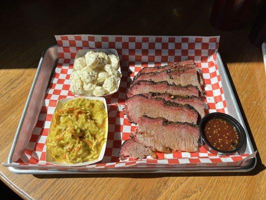 Beef Brisket, Gnocchi Potato Salad, Mustard Slaw