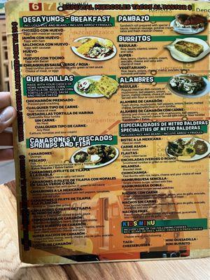 Front of menu