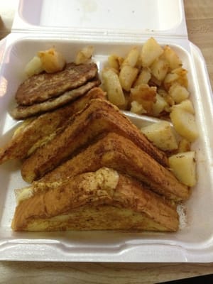 French toast, Sausage, and Fried Potatoes