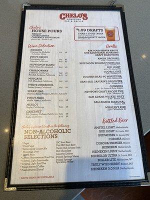 Drink menu