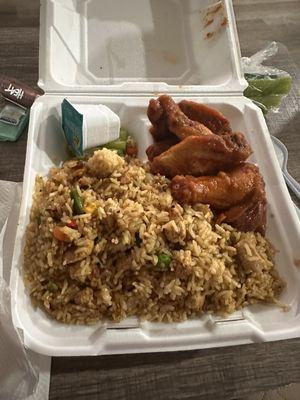 Bbq wings with Fried chicken rice