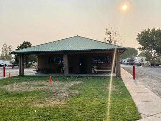 Back side of our site is the rec center with restrooms and laundry