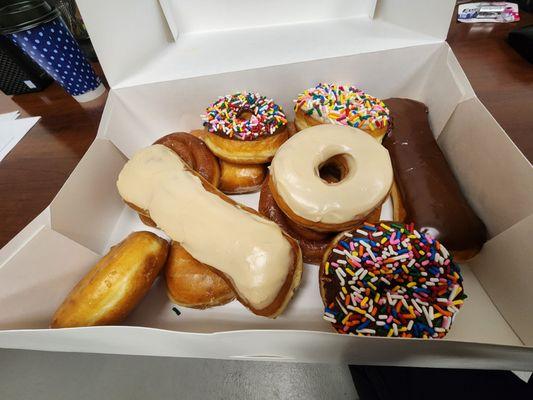 Dozen of the generic donuts, pretty fresh at 6:30am