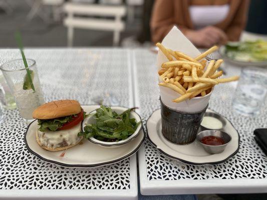 Brisket burger and side of fries