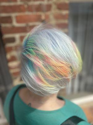 Neon rainbow peek a boo on platinum pixie