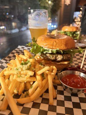 Grass Fed Lamb Burger - pretty tasty; with Garlic Fries - yum!