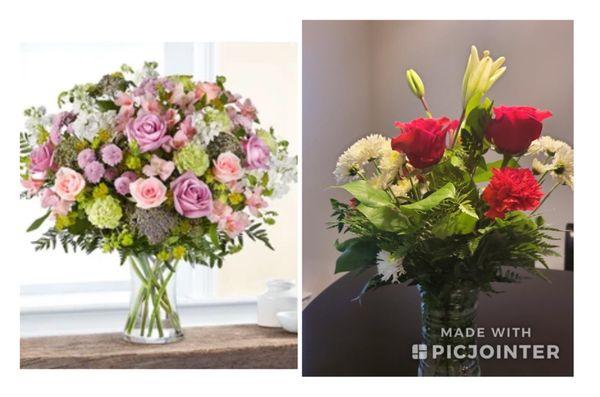 The photo on the left is what I ordered from 1-800-flowers. The photo on the right is what they delivered!  Horrible!!!