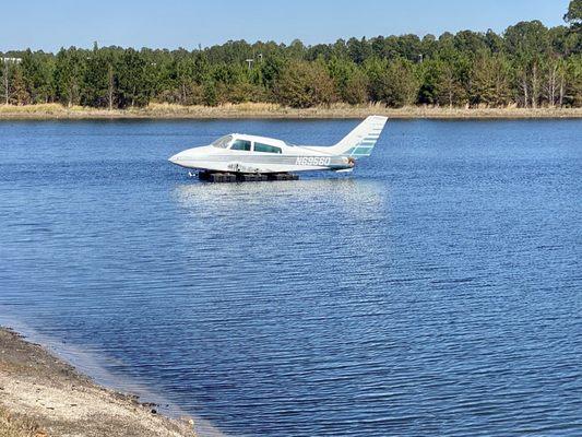 Floating plane with no wings.