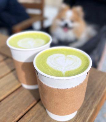 Matcha Latte: Ceremonial grade matcha, raw sugar, steamed milk | 12 oz - $6.75 + 75 cents to sub oat milk