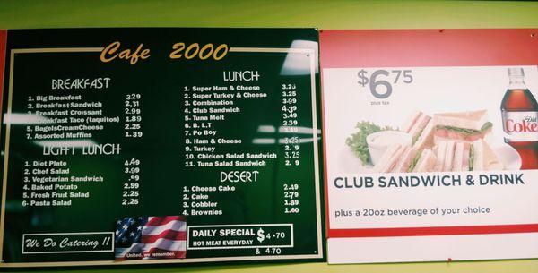 Cafe 2000 menu