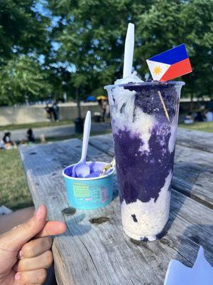 Ube ice cream and ube halo halo