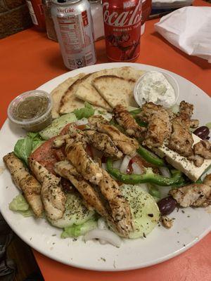 My "small" grilled chicken salad with warm pita bread