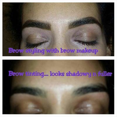 Here is the same lady with two different brow stylings. Brow makeup on the top pic and brow tint on the bottom one. Your choice.