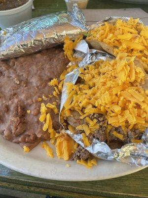 Puffy Taco Plate (no lettuce or tomatoes, don't care for it and no rice, because I ask for double beans because I love them so much).