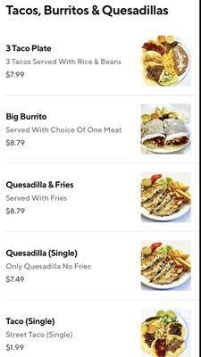 Tacos burritos quesadillas Fries