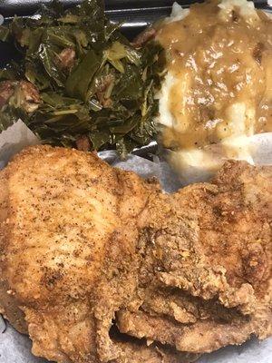 Pork chops w/ greens & mash potatoes with gravy