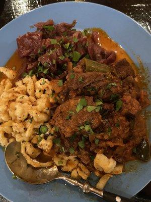 Goulash spatzel and red cabbage