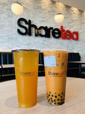 Mango & fruit green tea  Thai iced tea with boba