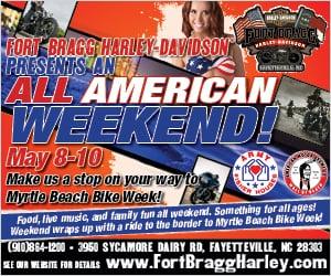 Join us at Fort Bragg Harley Davidson for the ALL AMERICAN WEEKEND! Food, Live Music and family fun all weekend...