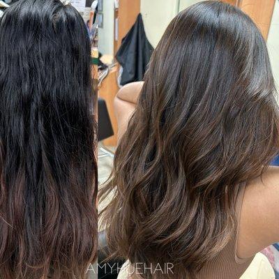 Before and After | Natural Balayage Ombré And Haircut by Amy