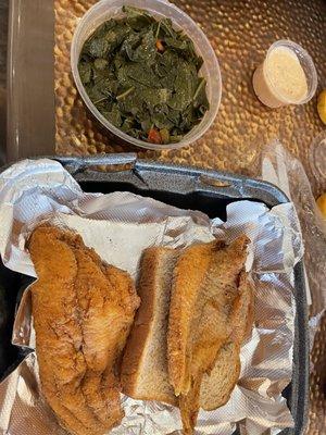 Fried catfish and collard greens