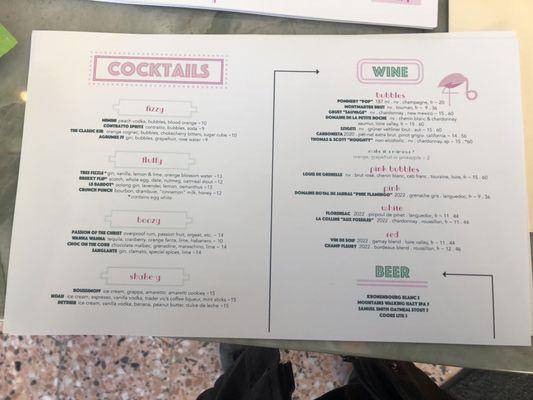 Drink menu