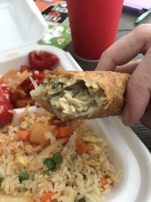 Mystery stuffing in the egg roll.